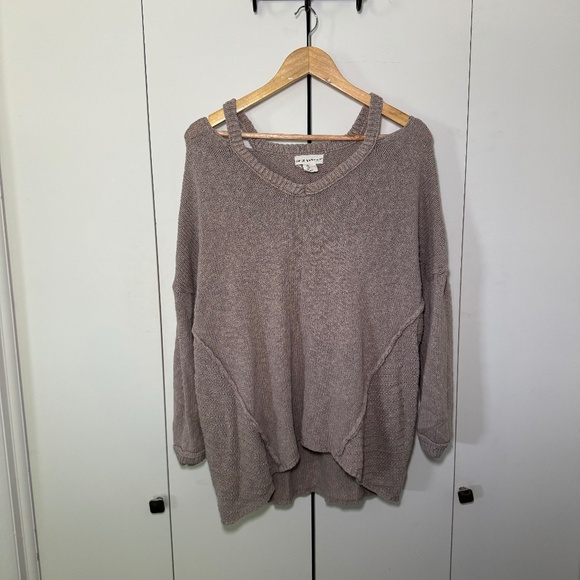 If It Were Me Sweater Women's LG Tan Boho Off Shoulder Relaxed Midweight - Picture 1 of 5